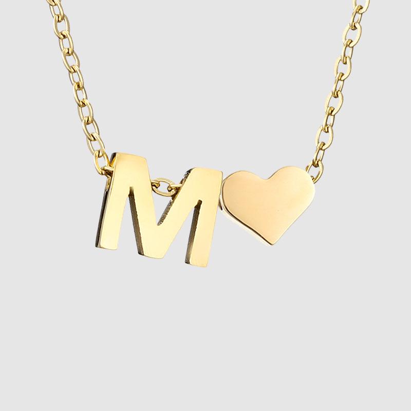 Retro Metal Heart 'M' Necklace & Bracelet Set for Women - European & American Letter Jewelry