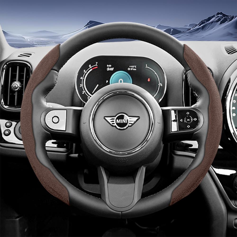 Suitable for Mini Sports Suede Steering Wheel Covers with Split Snap-On Design, Non-Slip and Durable, for Models Such as Cooper 3-Door, Countrakvnt44