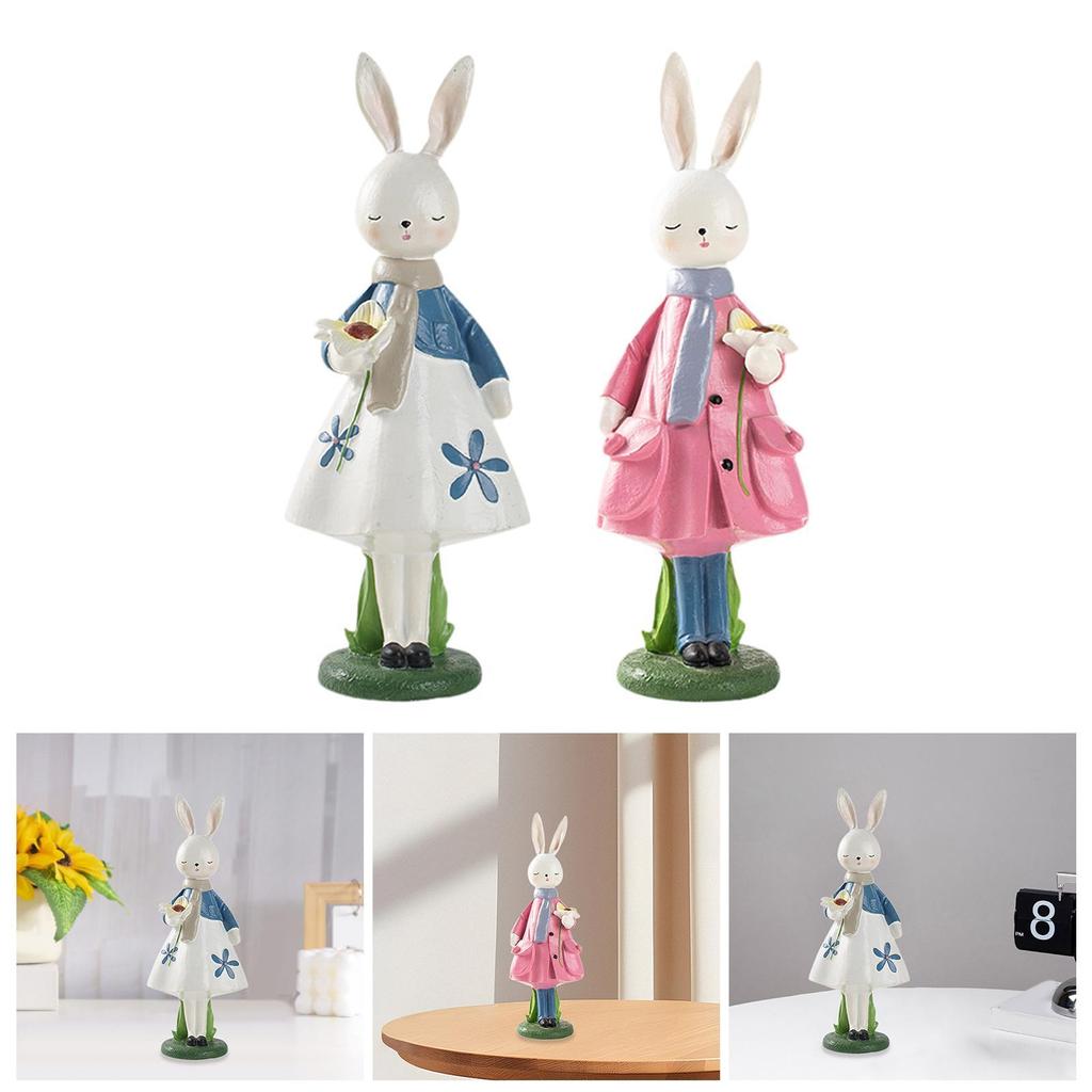 Easter Decor Cute Party Decor Desktop Ornament Collectible Easter Bunny Statue for Living Room Indoor Office Farmhouse Festival