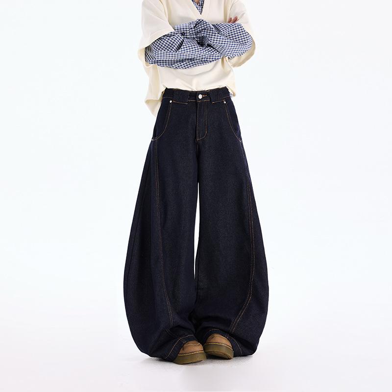Amerikanische Retro-Deconstruction-Krummsäbel-Jeans Herren und Damen lockere Silhouette Wide-Leg Bodenlange Hose Hose für Birnenform