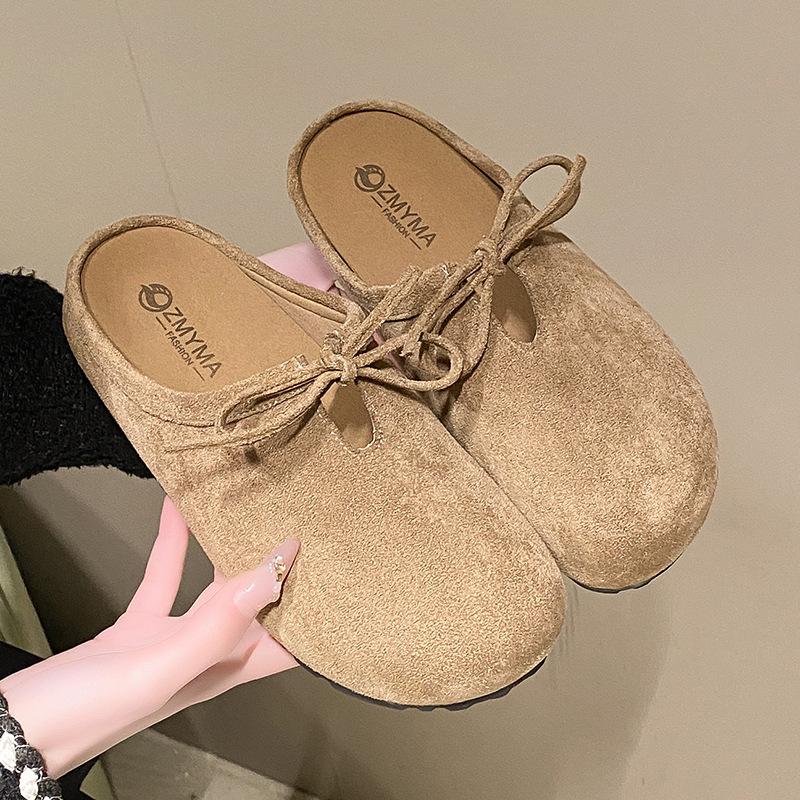 

Ретро универсальные балетки на плоской подошве, женские весенние новые балетки с бантом на одном ремешке, полушлепанцы на мягкой подошве 35 хаки