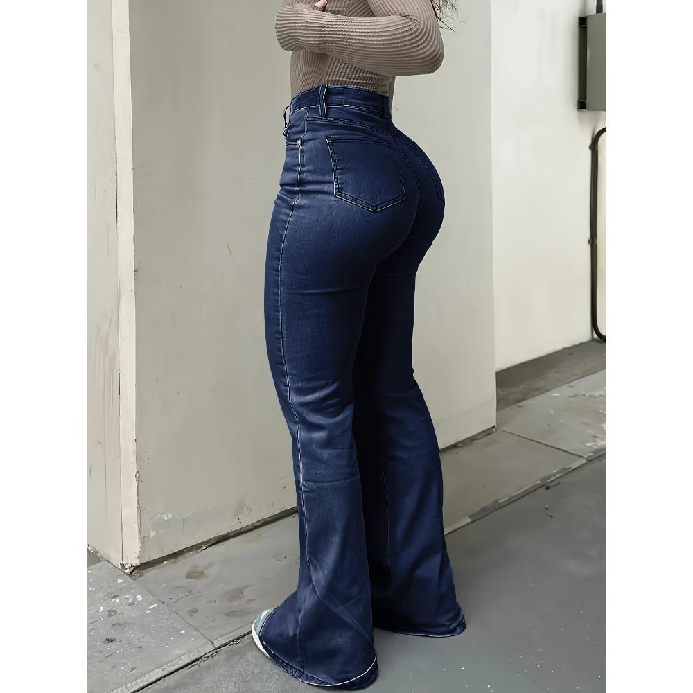 Neue hochtaillierte Schlagjeans für Damen, dehnbar, figurformend und hüfthebend, Streetstyle