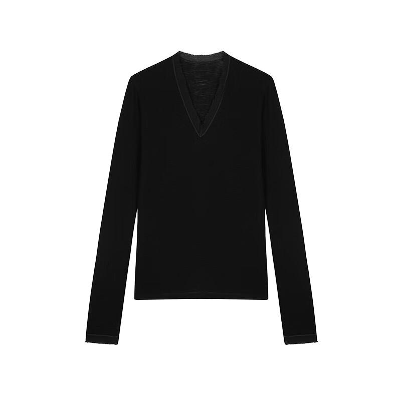 JNBY Women's Slim-Fit V-Neck Long Sleeve 100% Wool T-Shirt