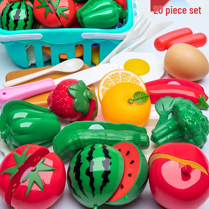 Kids' Pretend Play Kitchen Set: Cuttable Fruits, Vegetables & Pizza