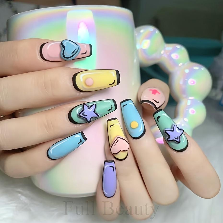 3D Graffiti Heart Star Design Nail Art Stickers, Self Adhesive Cartoon Star Heart Design Nail Art Decals For Nail Art Decoration