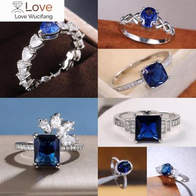 Trendy Deep Blue Crystal Stone Rings for Women Wedding Accessories Exquisite Eternal Finger Jewelry High Quality