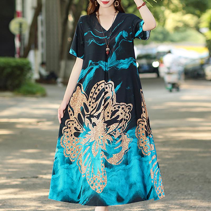 

Элегантное летнее платье женское винтажная одежда больших размеров повседневное свободное с коротким рукавом длинные платья 5XL