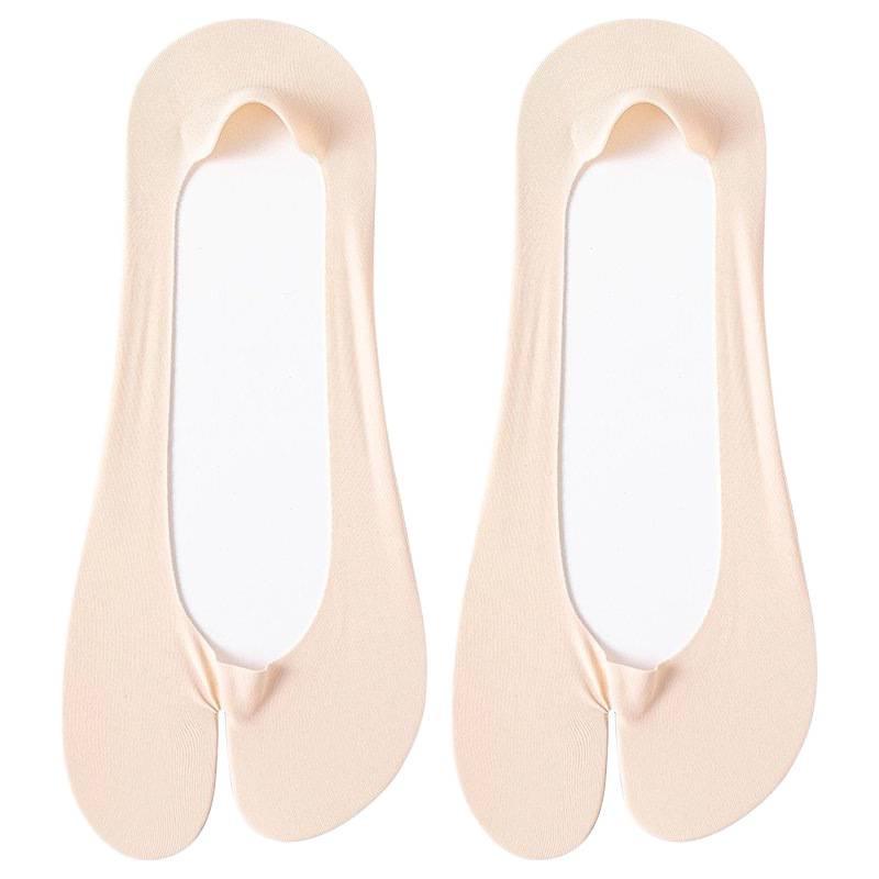 Women's Low-Cut Split-Toe Ice Silk Socks with Non-Slip Heel and Cotton Sole