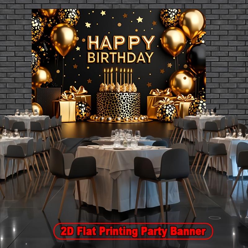 2D-Flachdesign, 1 Stück goldener Geburtstags-Kuchen-Ballon-Hintergrundbanner, geeignet für Fotografie, Abschlussfeiern, Hochzeiten