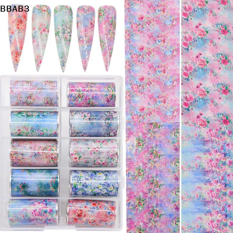 10Rolls Mixed Nail Art Foils Transfer Sticker Set Rose Flower Designs Floral Starry Sky Nail Wraps Wedding Summer Manicure Decor
