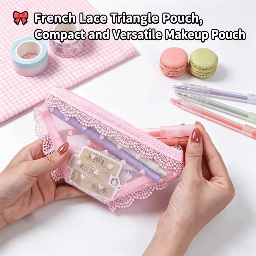 Korean Style Briefs Shape Cosmetic Bag Creative Decorative Triangle Makeup Bag Lace Trim with Zipper Toiletry Bag for Home