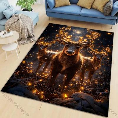 Deer with Lit Antlers In Forest Carpet for Living Room Bedroom Bedside Floor Mat Cloakroom Kids Playing Mat Area Rug Large Size