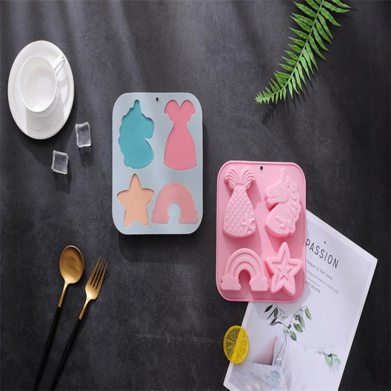 Cartoon Porous Silicone Chocolate Mold Mermaid Candy Cake Ice Baking Mould Diy Star Rainbow Soap Candle Making Gifts