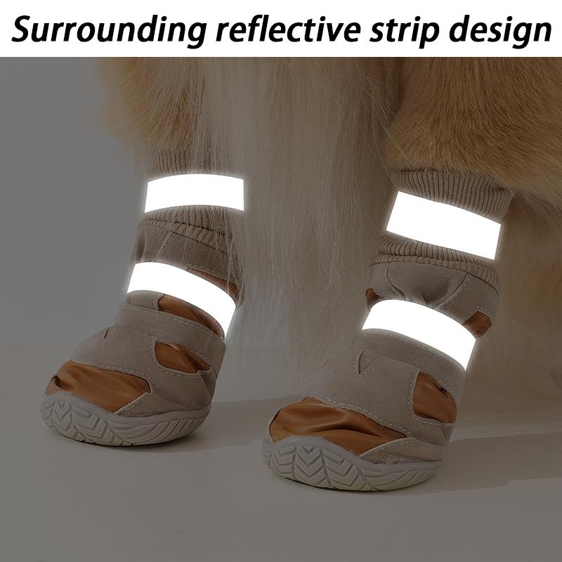 Winter Warme Hundeschuhe Anti-Rutsch Golden Retriever Bulldogge Schuhe Groß Outdoor Lichter Nacht Welpen Stiefel Samt Doppelten Schnallen