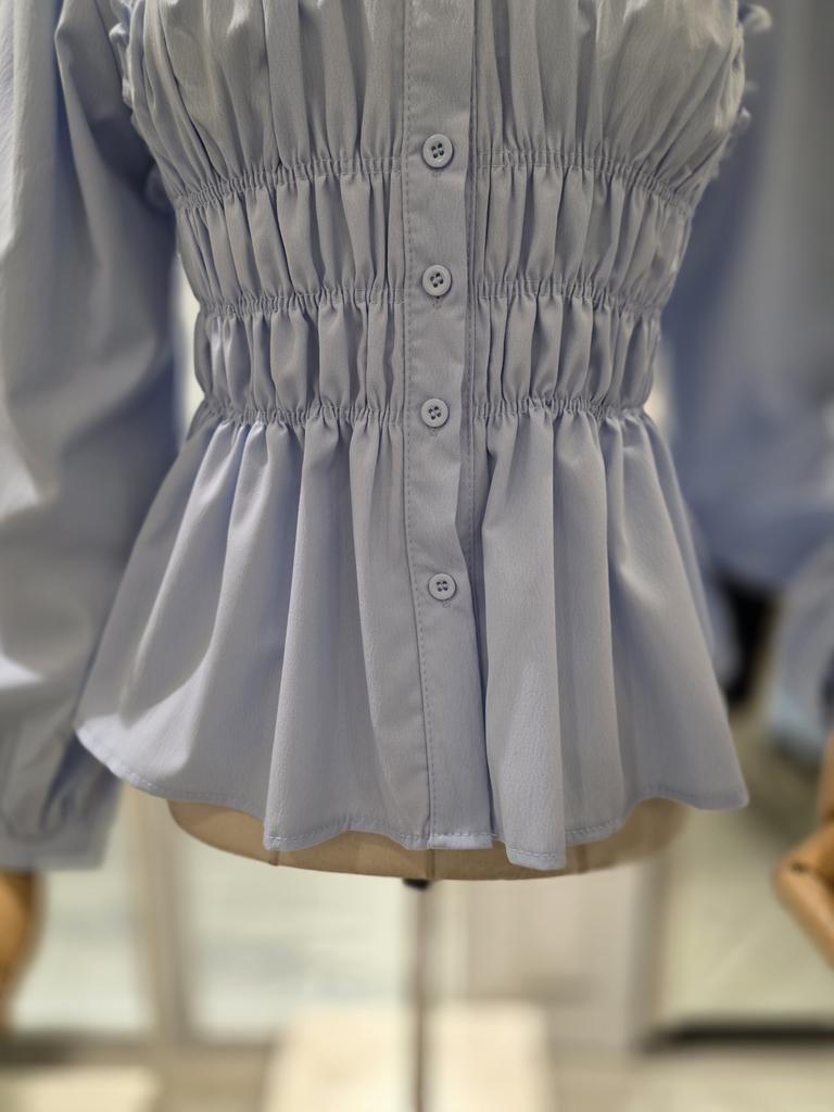 Satin Smoking Banding Long Sleeve Blouse S261k258