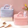 Large Capacity Corduroy Makeup Bag With Cute Rabbit Plush Perfect For Travel And Home Storage