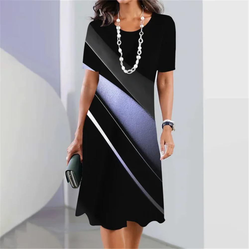Plus Size Women Dress Summer 3D Patchwork Print Short Sleeve Dress Elegant Loose Casual A-Line Dress Ladies Large Size Sundress