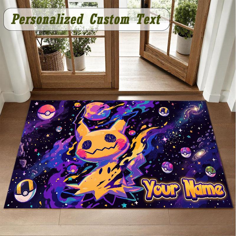 Crystal Velvet Square Rug Custom NamePokémon Pattern Non Slip Home Floor Decor Rug