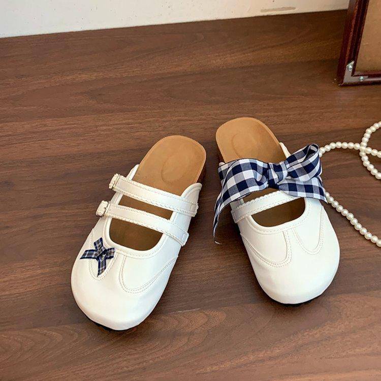Keep it for yourself~ Retro bow brock cross-strapped bag head half slippers women wear one-pedal flat-bottomed cool slippers