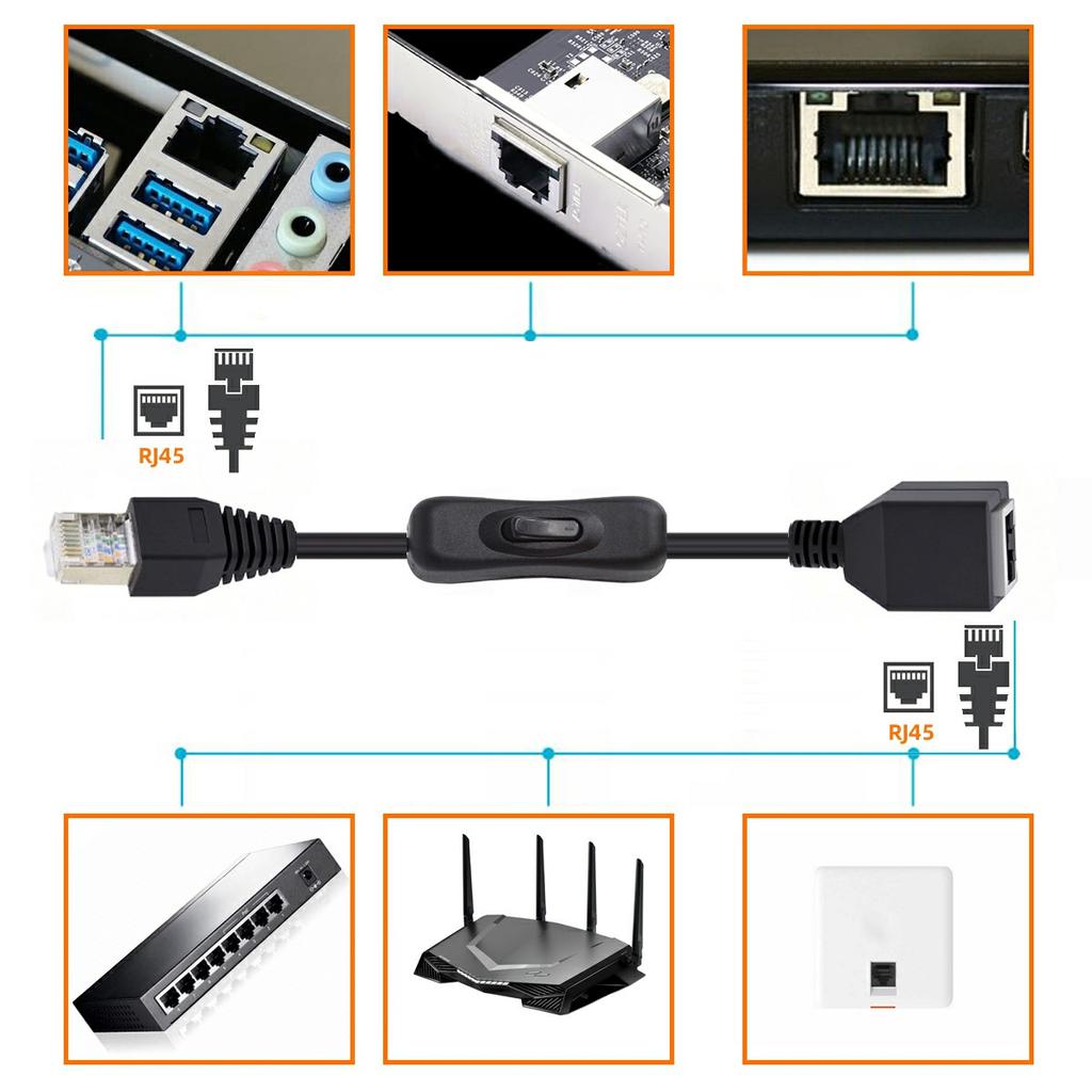 UT-025-0.6M RJ45 CAT6 8P8C STP UTP Male To Female Extension Cable with 304 Singal Switch Ethernet Network Patch Cord