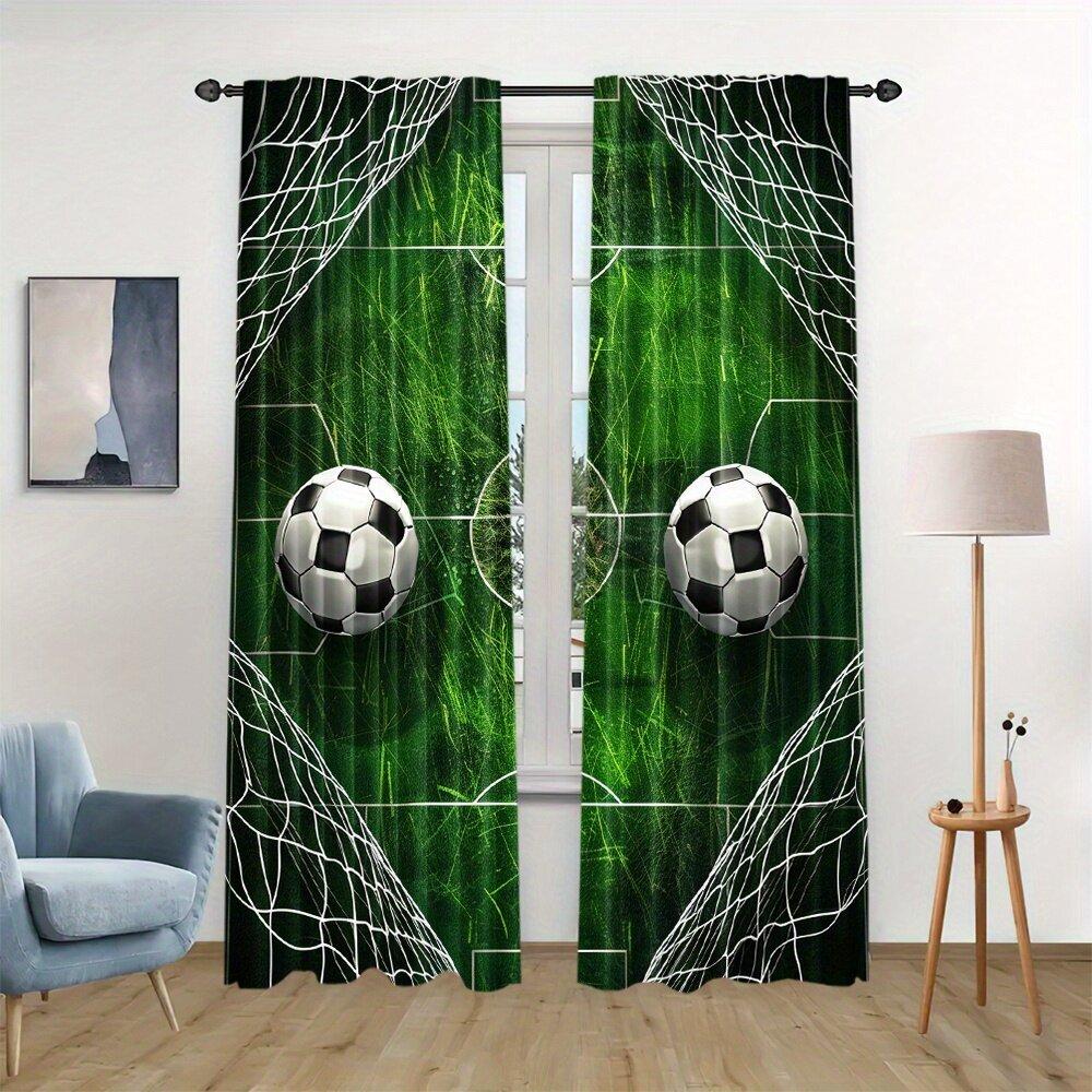 2PCS football printed curtains, pole bag design, privacy protection, suitable for decorating various scenes