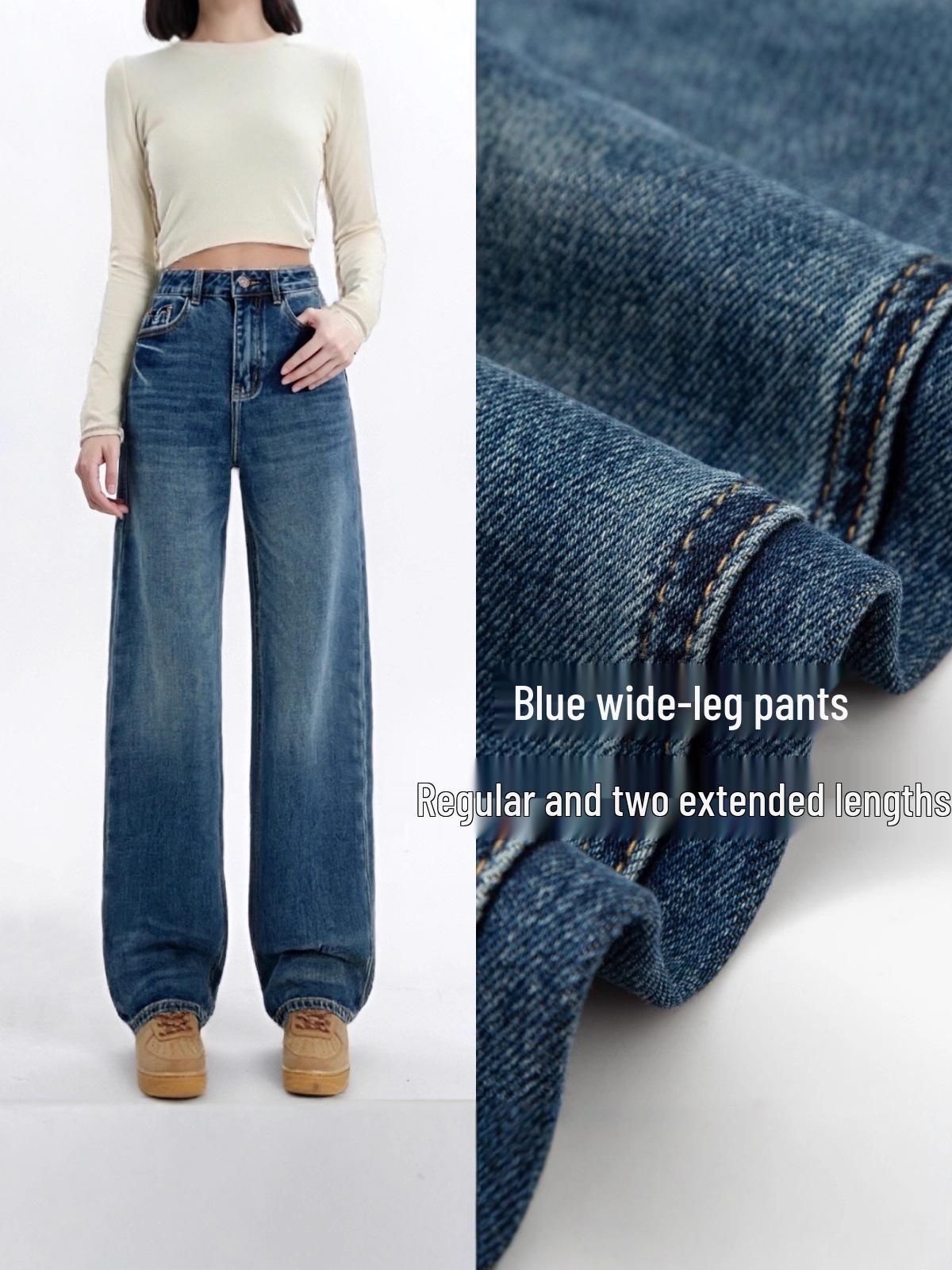 

Women s 2026 Blue Washed Wide-Leg Jeans with Yellow Flowers, High-Waisted, Elastic, Slimming, and Lengthened for Tall Sizes. 28
