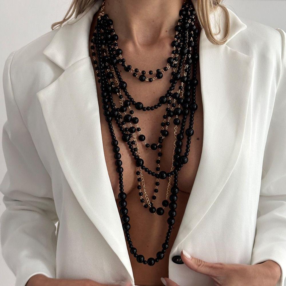 Exaggerated Pearl Sweater Chain Baroque Bridal Jewelry Sweet Multilayer Pearl Necklace  Gift