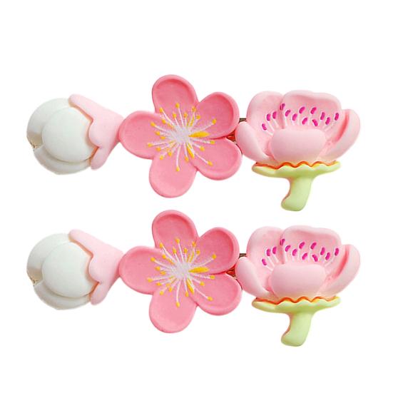 2Pcs Hairpin Soft Polymer Clay Peach Blossom Hair Clips Lightweight Non-Slip Pink Floral Design Hair Pin Hanfu Hair Accessories
