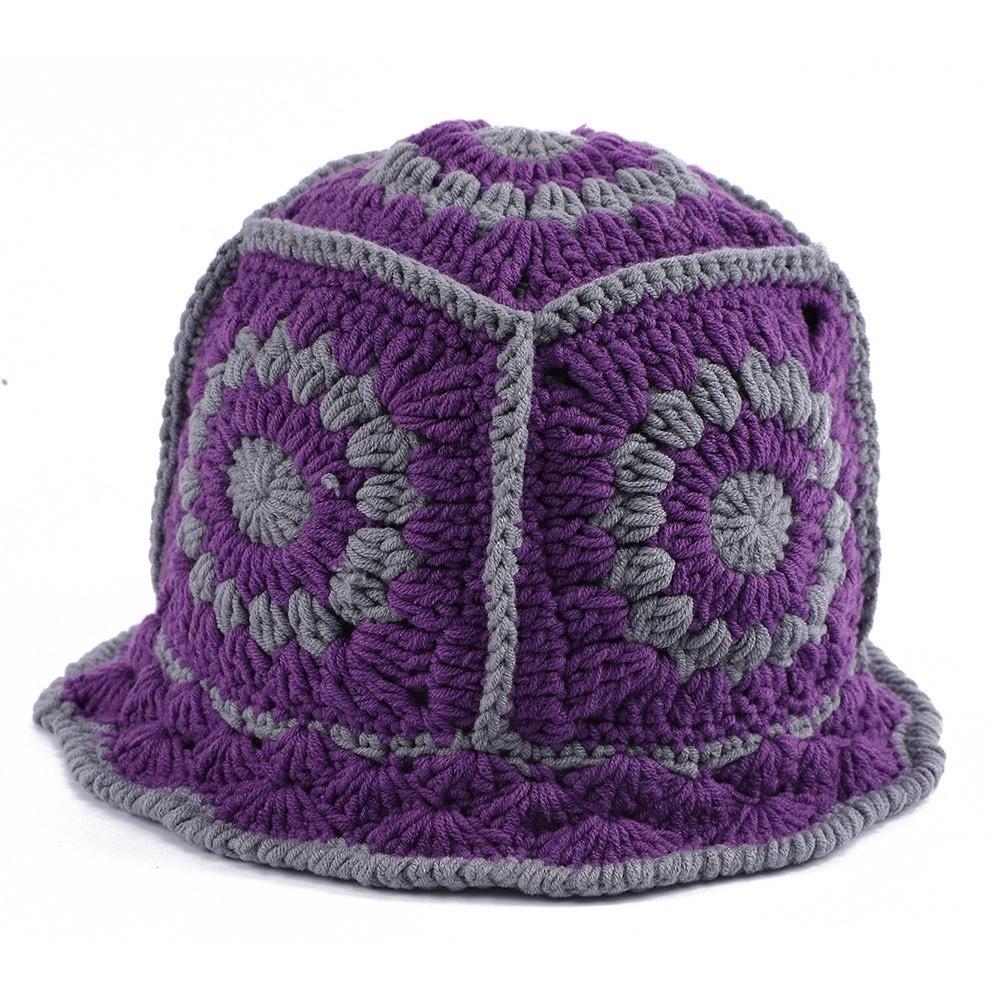 Korean Style Knitted Fisherman Hat Fleece Thread Bucket Hat Retro Flower Sun Hat  Student
