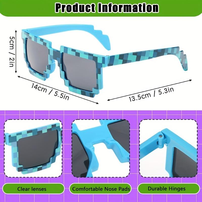 10-Pack 8-Bit Pixel Gamer Glasses, Plastic Frame Decorative Eyewear, Party Favors