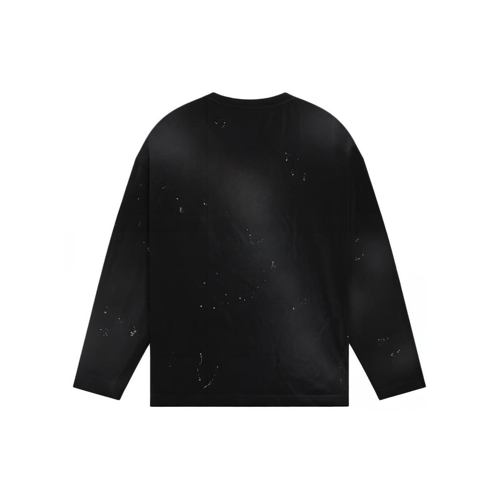 We11done Ss24 Metallic Color Printed Wash Round Neck Drop Shoulder Long Sleeve T-Shirt Unisex T-Shirt Black WD-TT0-24-752-U-BK