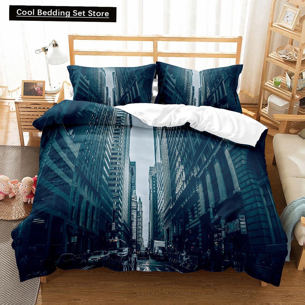 Comforter Cityscapes King Queen Tall Buildings Landscape Bedding Set Busy Traffic View Polyester Comforter