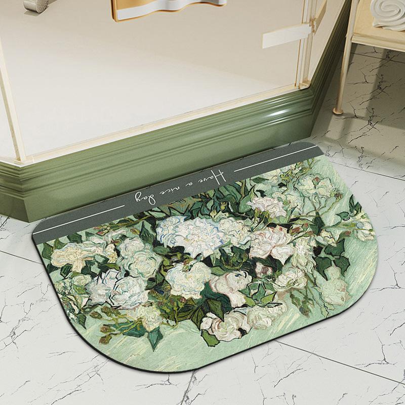Oil Painting Bathroom Foot Mat Anti-slip Absorbent Carpet Bathroom Foot Mat Toilet Entrance Diatom Mud Cushion