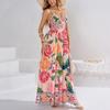Summer new temperament printed suspender dress, European and American sexy holiday style backless strap waist dress