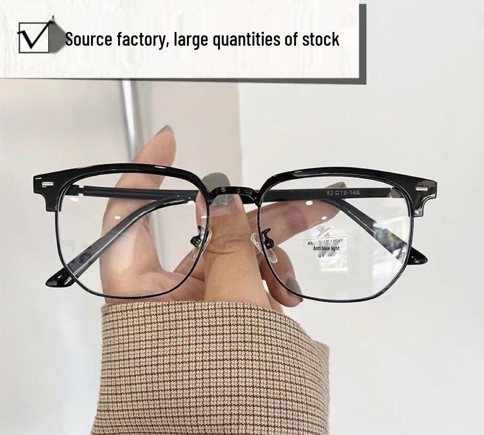 Anti-Blue Light Photochromic Semi-Rimless Retro Glasses for Eyebrows with Non-Prescription Lenses.