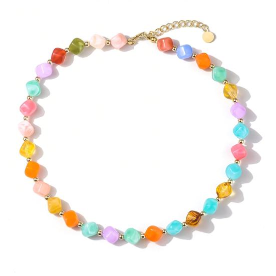 Klobiger Bunter Perlen-Choker Harzperlen-Halskette Boho Urlaubs-Halskette für Damen Tägliches Tragen Sommer Strandurlaub Schmuck
