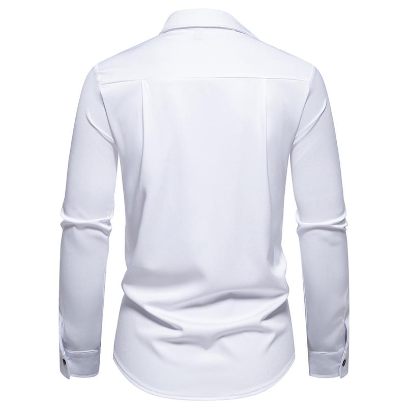 Camicie da uomo dal design chic, a maniche lunghe, tinta unita, casual, con risvolto, collo a barchetta, abbottonatura, abbigliamento maschile alla moda, vestibilità slim