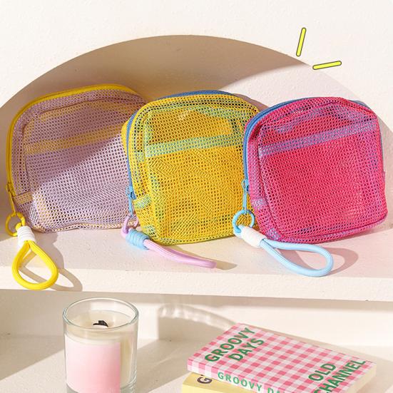 Cosmetic Storage Bag Breathable Mesh Design Compact Organizer with Lanyard Portable Bag for Toiletries Makeup