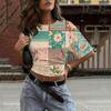 Women’s Crew Neck Printed Short Sleeve Loose Fit Pullover Top Casual Patchwork Style Soft Fabric Lightweight Comfortable Wear