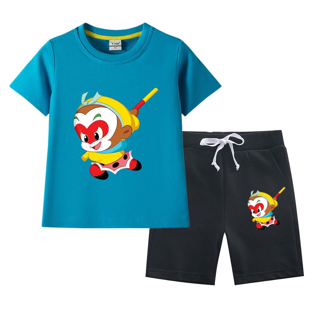 Sun Wukong Boys' Summer 2023 Cotton Outfit: Short Sleeve T-shirt & Shorts Two-Piece Set