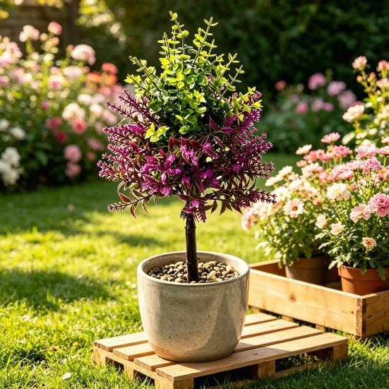 Τεχνητό Δέντρο Λεβάντας Topiary με Ακίδα Εδάφους Ανθεκτικό στην Υπεριώδη Ακτινοβολία Τεχνητοί Θάμνοι Λεβάντας Ρεαλιστικά Ψεύτικα Μωβ Φυτά Θάμνοι για Αυλή Βεράντα Patio