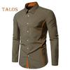 Fall Men Shirt Turn-down Collar Buttons Long Sleeves Solid Color Slim Fit Mid Length Casual Formal Business Commute Top