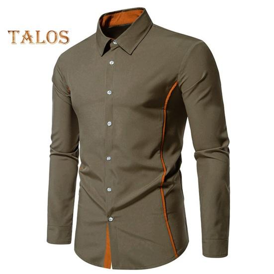 Fall Men Shirt Turn-down Collar Buttons Long Sleeves Solid Color Slim Fit Mid Length Casual Formal Business Commute Top