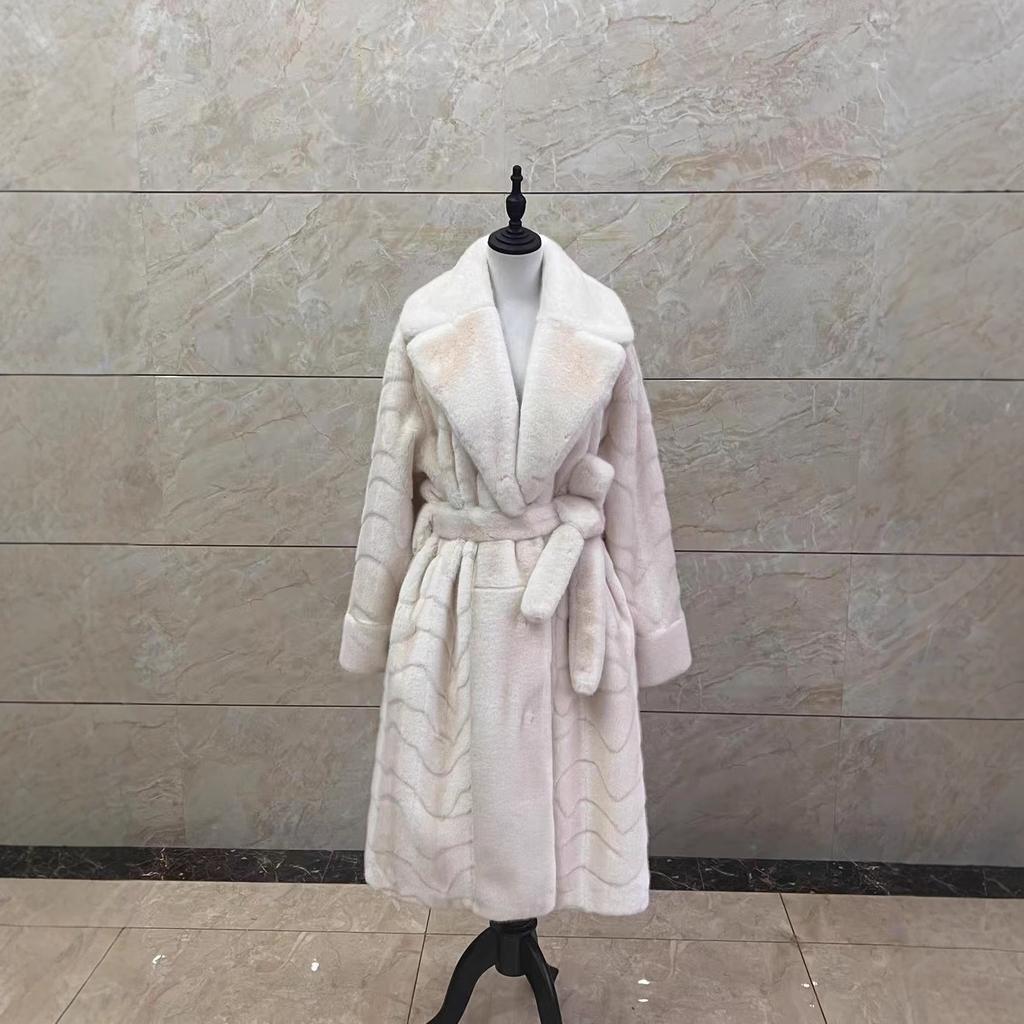 2025 Ny Vinter Fuskpälsrock Dam Förlängd Knälång Fuskpälsrock Förtjockad Varm Plysch Ytterlager