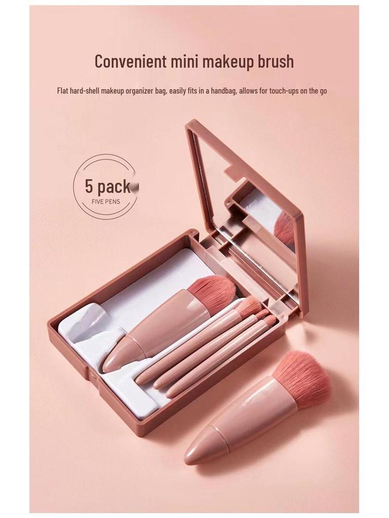 5dílná přenosná sada štětců na make-up se zrcátkem a okénkem
