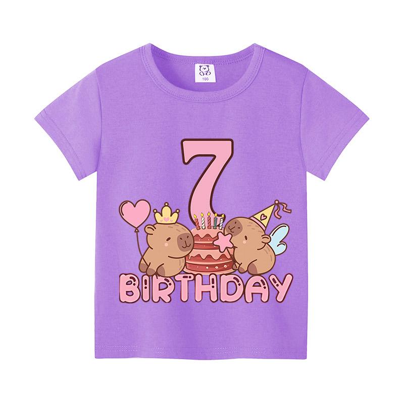 Capybara Birthday Print T-Shirtt Girls Number Short Sleeves Shirts Cartoon Anime Figures Tops Clothes Kids Summer Cotton Tees