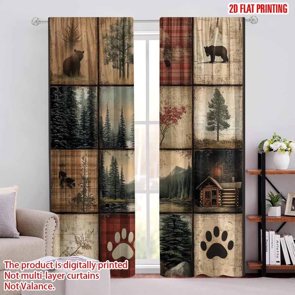 

2 шт. Праздничные шторы Медведь Лось Утка Хижина Универсальные 100% полиэстер, Без электричества Праздничные украшения для помещений 52.50 × 116.00 cm 2 pcs
