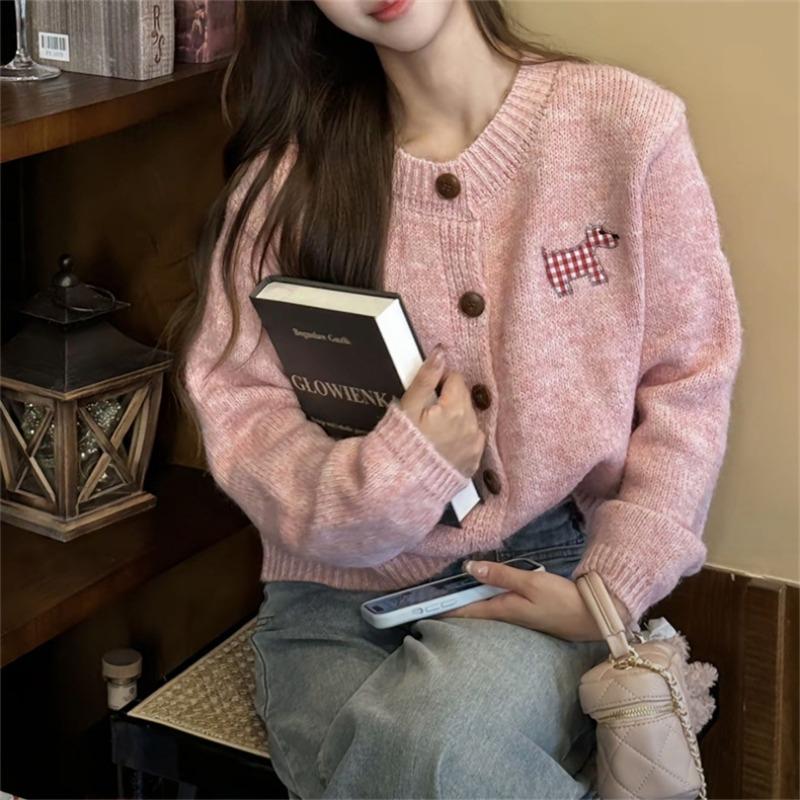 Puppy patch sweet gentle sweater women's autumn and winter new loose lazy style fashion knitted cardigan