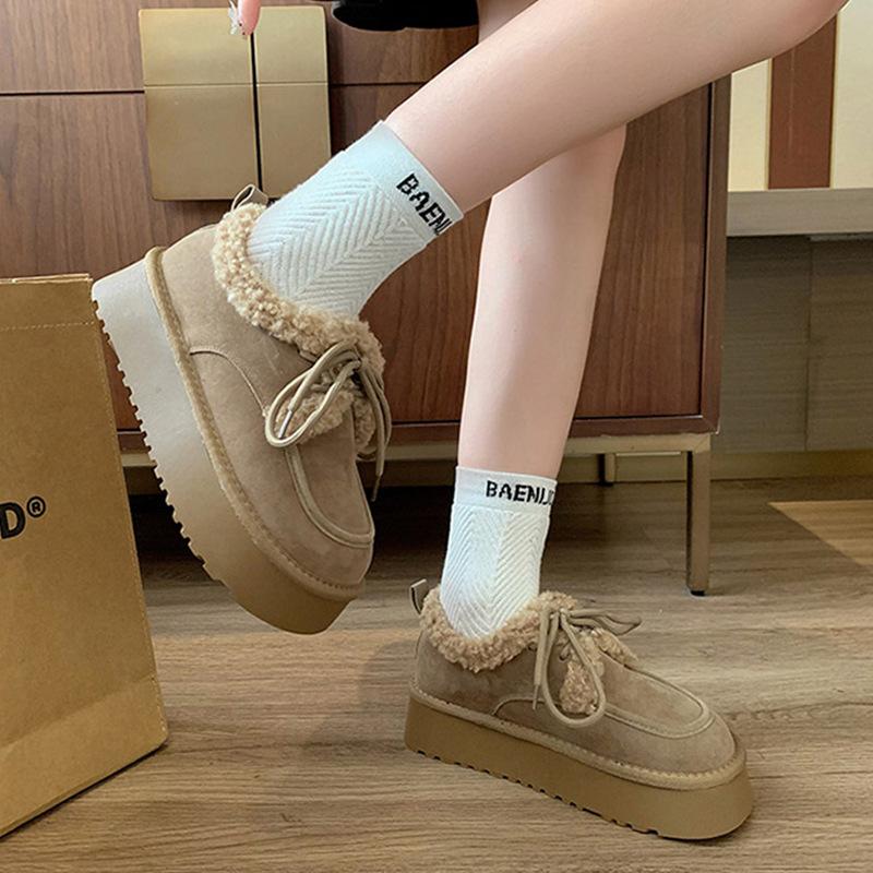 Women's Large Size Fashion Soft Sole Winter Warm Fur One Snow Boots Padded Lined Ankle Boots Anti-slip Hiking Sports Leather Shoes