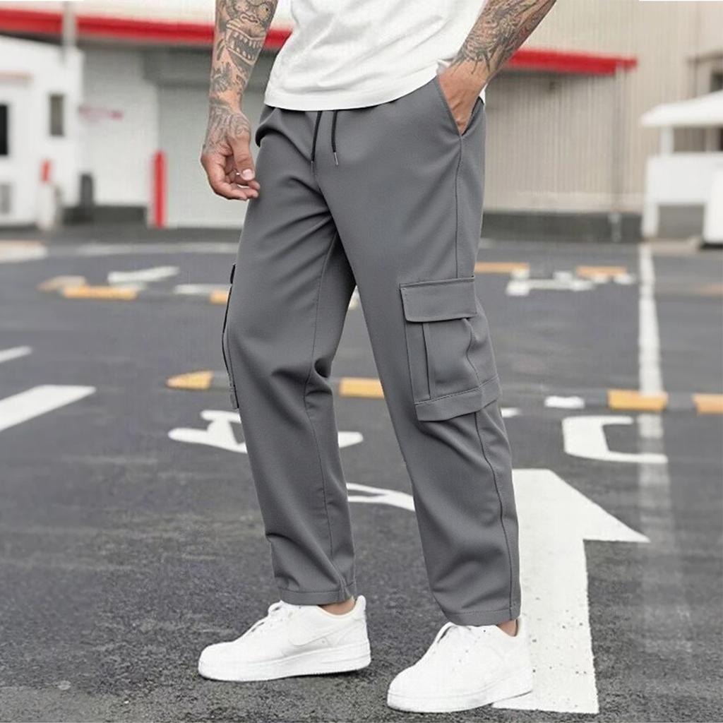 Men's Loose Casual Multi-pocket Work Pants, Youth Stretch Waist Drawstring  Pants